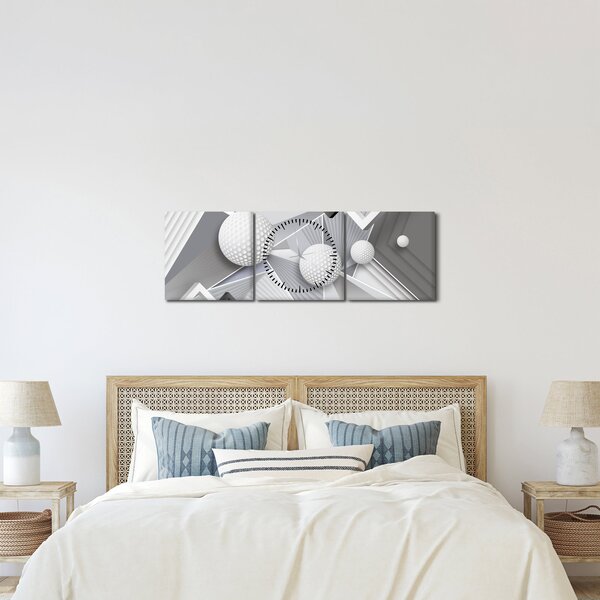 Tablou geometric abstract (cu ceas) (90x30 cm)