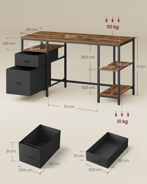 Birou Vasagle Maro 60x140x76 cm