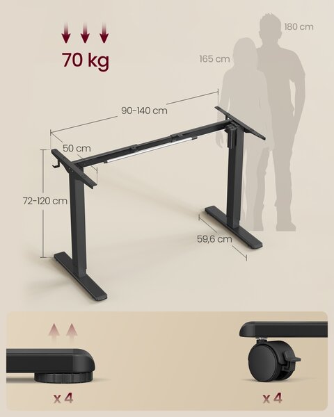 Cadru birou reglabil Vasagle Negru 150x80x118 cm