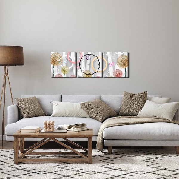 Tablou abstract cu păpădii (cu ceas) (90x30 cm)