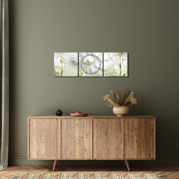 Tablou cu flori (cu ceas) (90x30 cm)