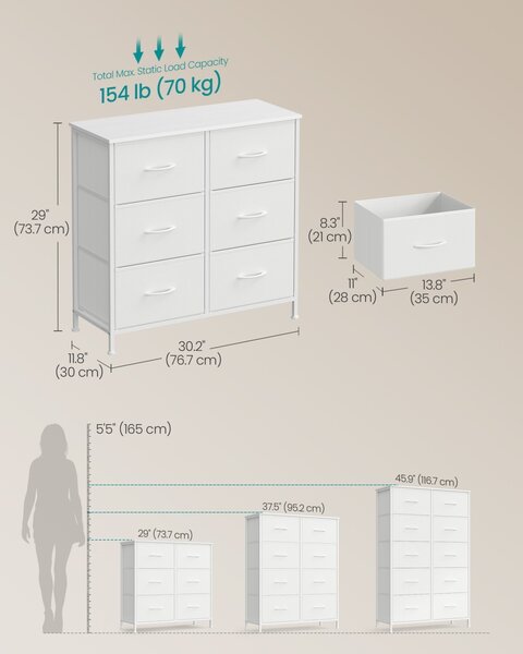 Comoda cu sertare Songmics Alb 76.7x30x73.7 cm