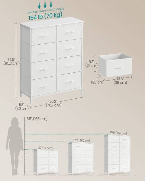 Comoda cu sertare Songmics Alb 76.7x30x95.2 cm