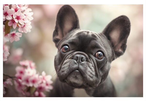 Tablou bulldog drăguț printre flori