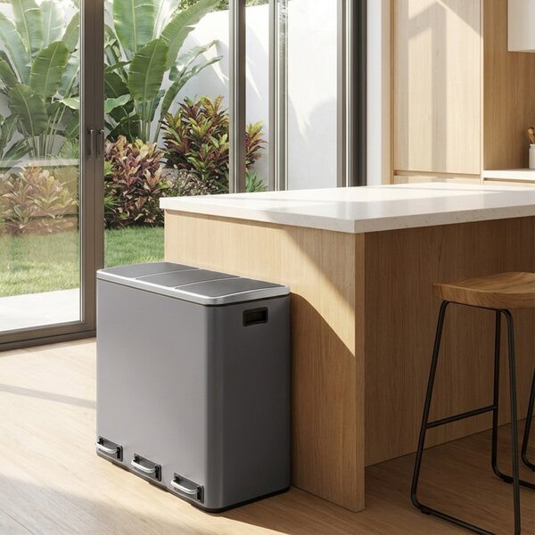 Cos de gunoi compartimentat Songmics Gri 61.7x35.2x56.4 cm