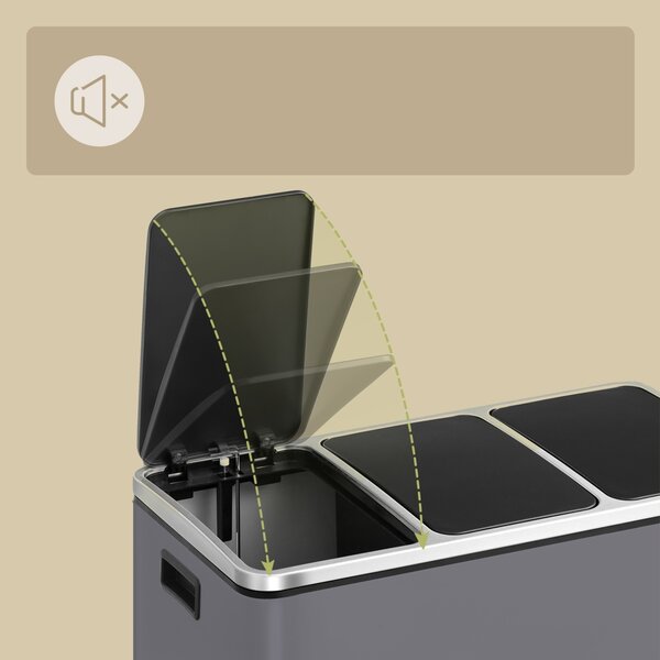 Cos de gunoi compartimentat Songmics Gri 61.7x35.2x56.4 cm