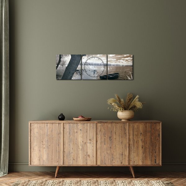 Tablou cu barca pe lac (cu ceas) (90x30 cm)