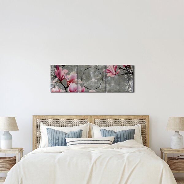 Tablou cu flori (cu ceas) (90x30 cm)