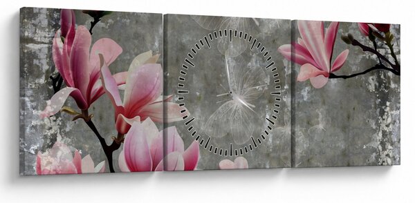 Tablou cu flori (cu ceas) (90x30 cm)