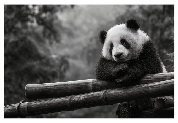 Tablou panda odihnindu-se pe bambus