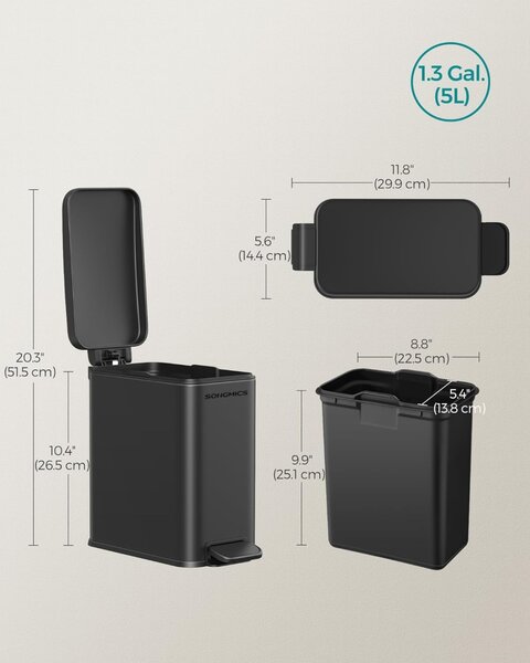 Cos de gunoi Songmics Negru 29x14.5x29.5 cm
