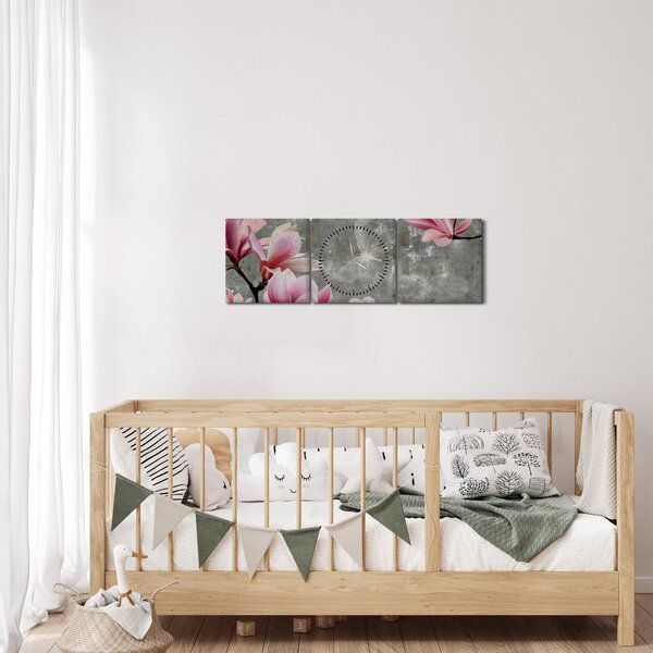 Tablou cu flori (cu ceas) (90x30 cm)