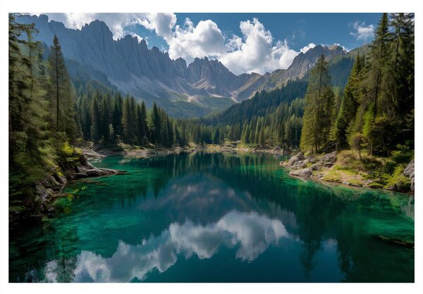Tablou lac montan în pădure