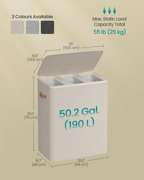 Cos de rufe Songmics Bej 64x40x75 cm