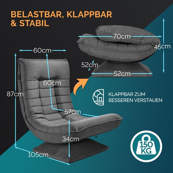 Fotoliu relaxant, material textil, gri