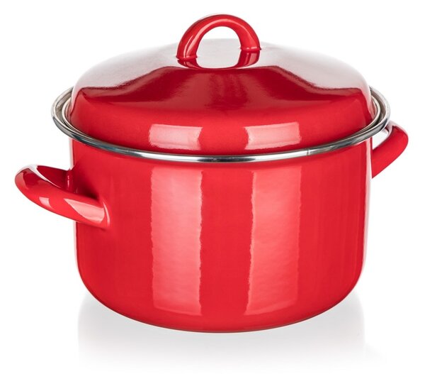 Oală emailată cu capac Banquet Milton roșu, 20 cm, 3,4 l, 20 cm