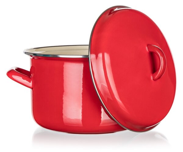 Oală emailată cu capac Banquet Milton roșu, 20 cm, 3,4 l, 20 cm