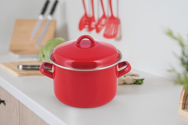 Oală emailată cu capac Banquet Milton roșu, 20 cm, 3,4 l, 20 cm