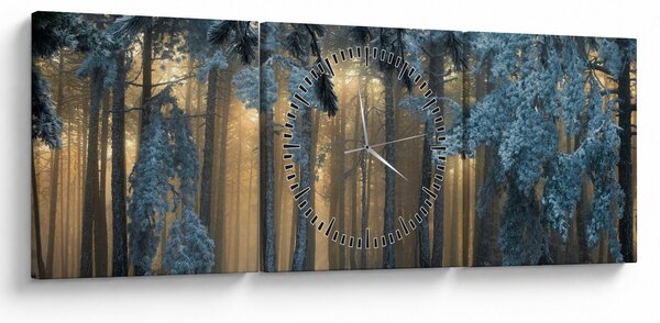 Tablou cu pădure înzăpezită (cu ceas) (90x30 cm)
