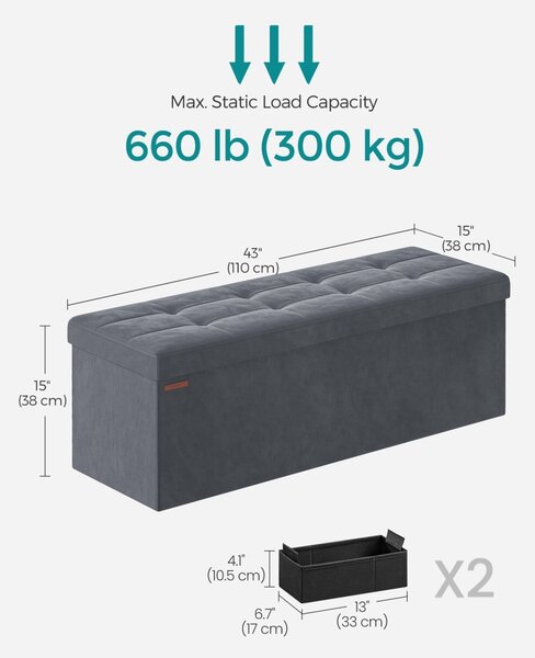 Cufar depozitare Songmics Gri 110x38x38 cm