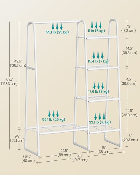 Cuier Songmics Alb 101.7x40x153.3 cm