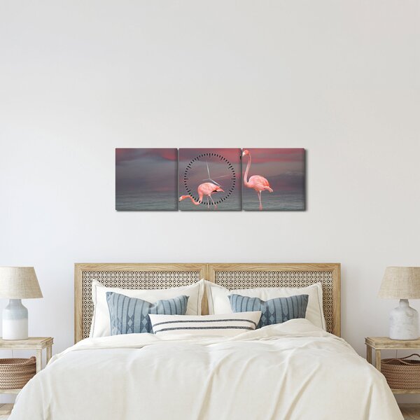 Tablou - Flamingo (cu ceas) (90x30 cm)