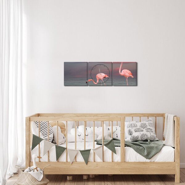 Tablou - Flamingo (cu ceas) (90x30 cm)