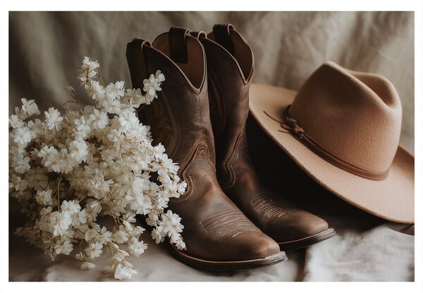 Tablou cizme de cowboy cu pălărie