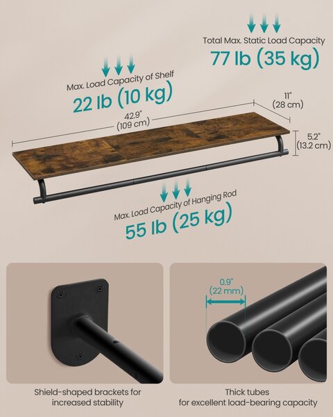 Cuier Songmics Maro 109x28x13.2 cm