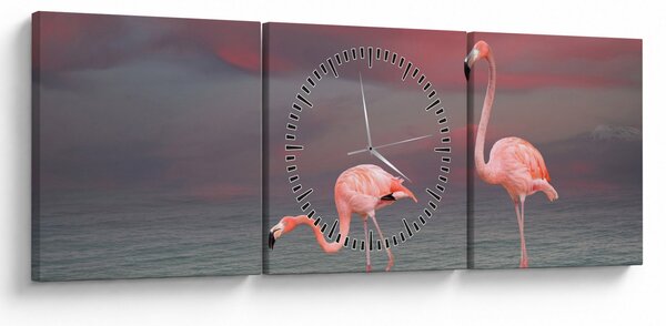 Tablou - Flamingo (cu ceas) (90x30 cm)