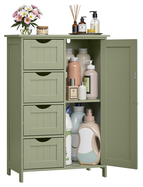 Dulap depozitare baie cu sertare Vasagle Verde padure 55x30x82 cm