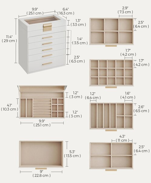 Cutie bijuterii Songmics Alb 25.1x16.3x29 cm