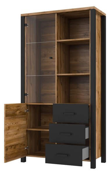 Vitrină Oralee Typ 13 (molid + negru mat). Promo -13%. 1030308