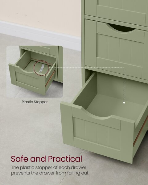 Dulap depozitare baie cu sertare Vasagle Verde padure 55x30x82 cm