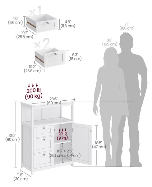 Dulap depozitare baie Vasagle Alb 60x30x80 cm