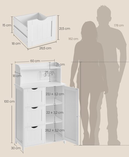 Dulap depozitare baie Vasagle Alb 60x30x100.5 cm