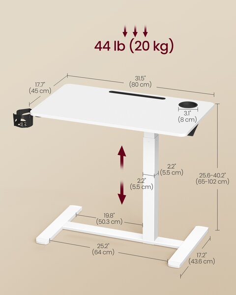 Masuta de laptop Vasagle Alb 80x45x102 cm
