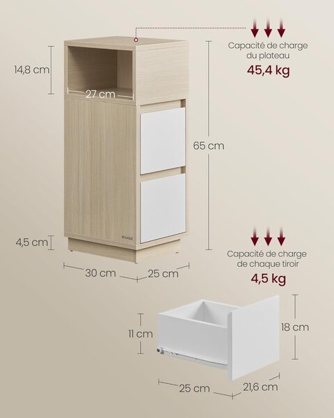 Noptiera Vasagle Bej 30x30x65 cm