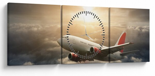 Tablou - Avion în nori (cu ceas) (90x30 cm)