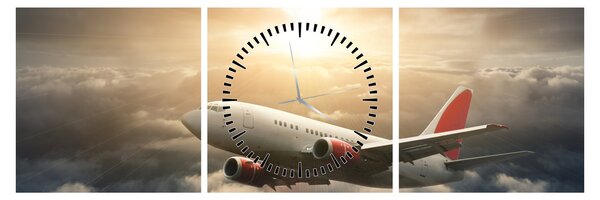 Tablou - Avion în nori (cu ceas) (90x30 cm)