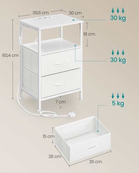 Noptiera Songmics Alb 39.6x30x60.4 cm