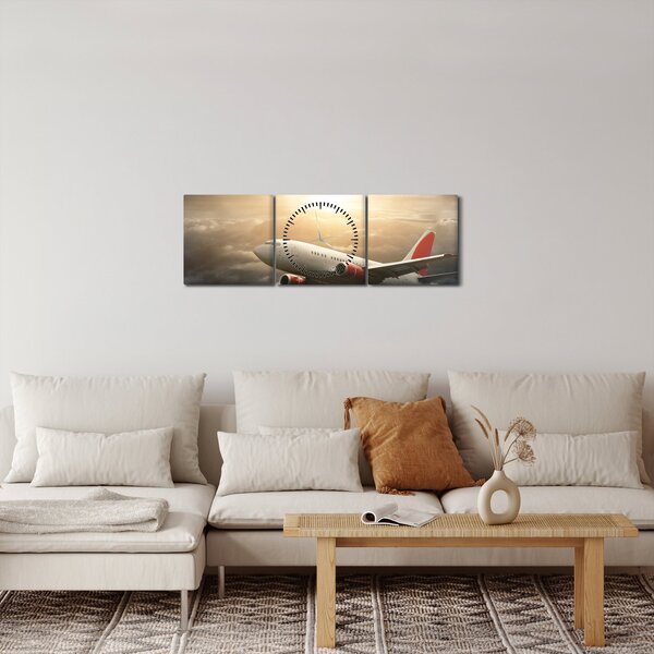 Tablou - Avion în nori (cu ceas) (90x30 cm)