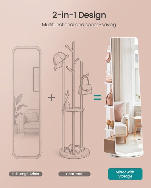 Oglinda de podea rotativa Songmics Alb 45x45x163 cm