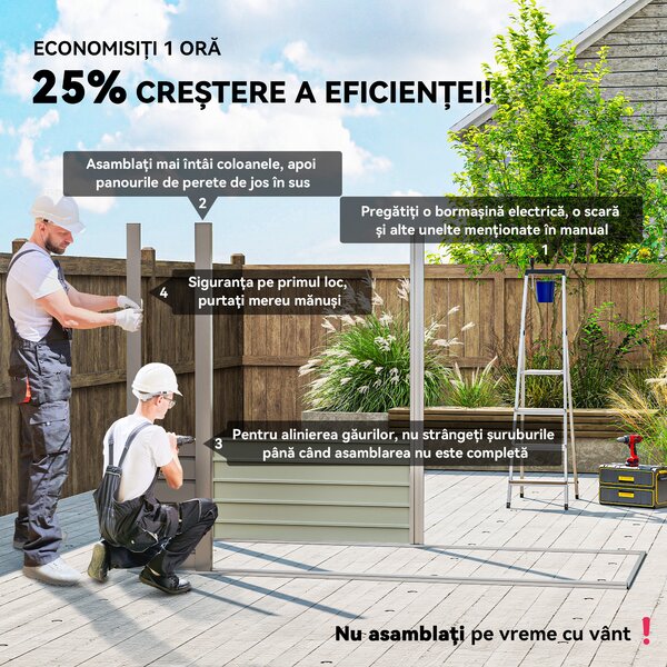 Outsunny Adăpost de Grădină 8 x 4FT din Metal, cu Uși Duble și 2 Ventilații, Gri | Aosom Romania