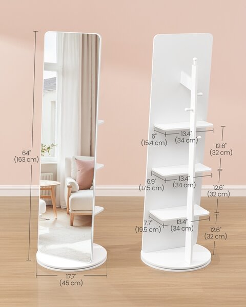 Oglinda de podea rotativa Songmics Alb 45x45x163 cm