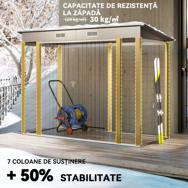Outsunny Adăpost de Grădină 8 x 4FT din Metal, cu Uși Duble și 2 Ventilații, Gri | Aosom Romania