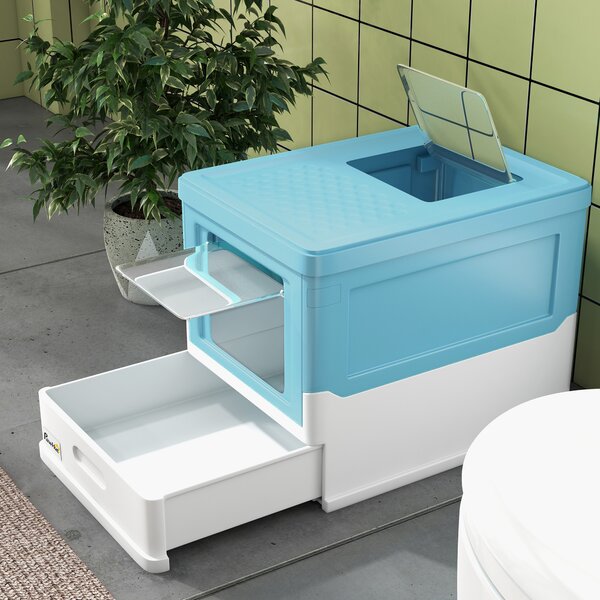 PawHut Litieră pentru Pisici Închisă cu Lopățică, Tavă Detașabilă și 2 Uși, 47.5x35.5x36.7cm, Albastru | Aosom Romania