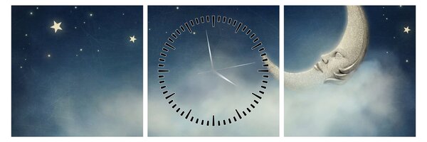 Tablou - Luna cu stele (cu ceas) (90x30 cm)