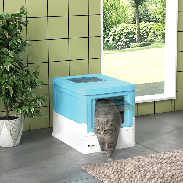 PawHut Litieră pentru Pisici Închisă cu Lopățică, Tavă Detașabilă și 2 Uși, 47.5x35.5x36.7cm, Albastru | Aosom Romania