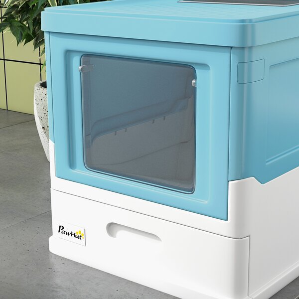PawHut Litieră pentru Pisici Închisă cu Lopățică, Tavă Detașabilă și 2 Uși, 47.5x35.5x36.7cm, Albastru | Aosom Romania